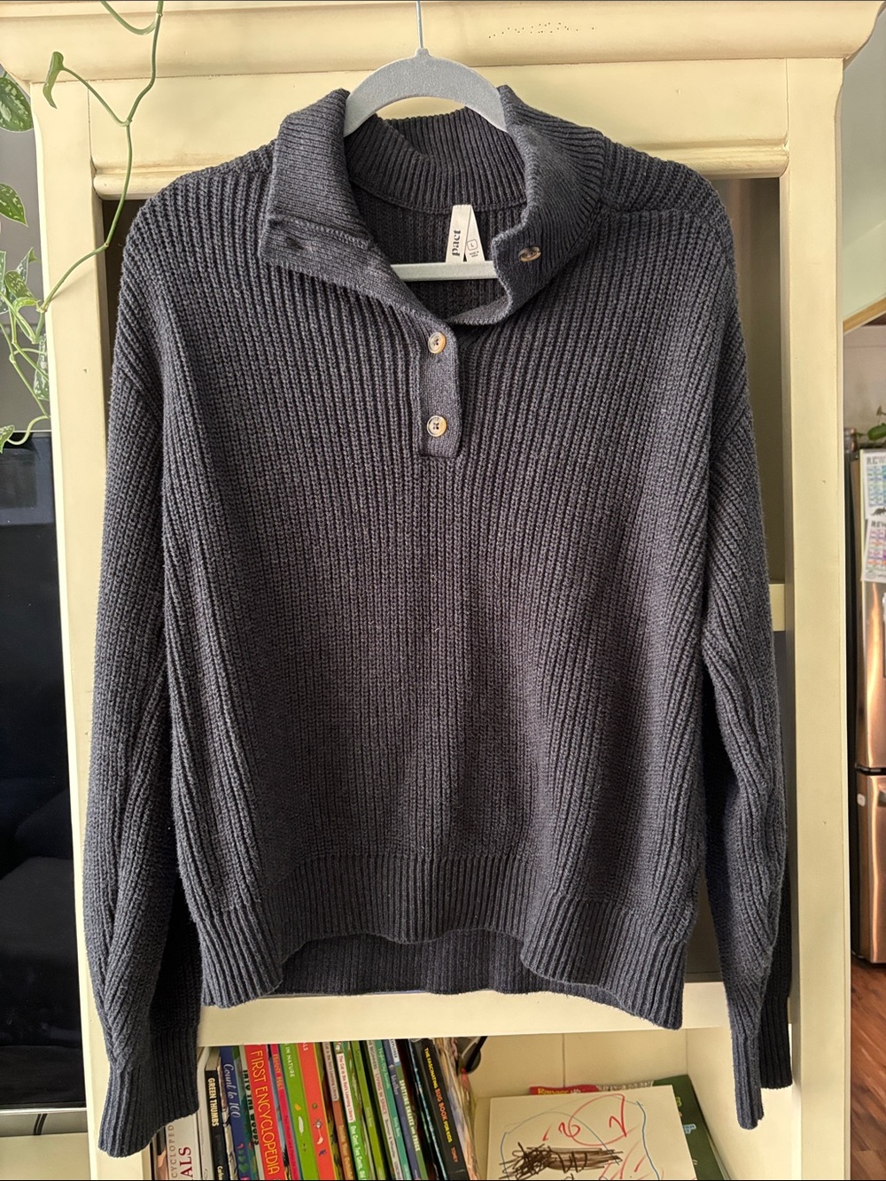 Pact Cozy Rib-Knit Button Collar Sweater - Charcoal